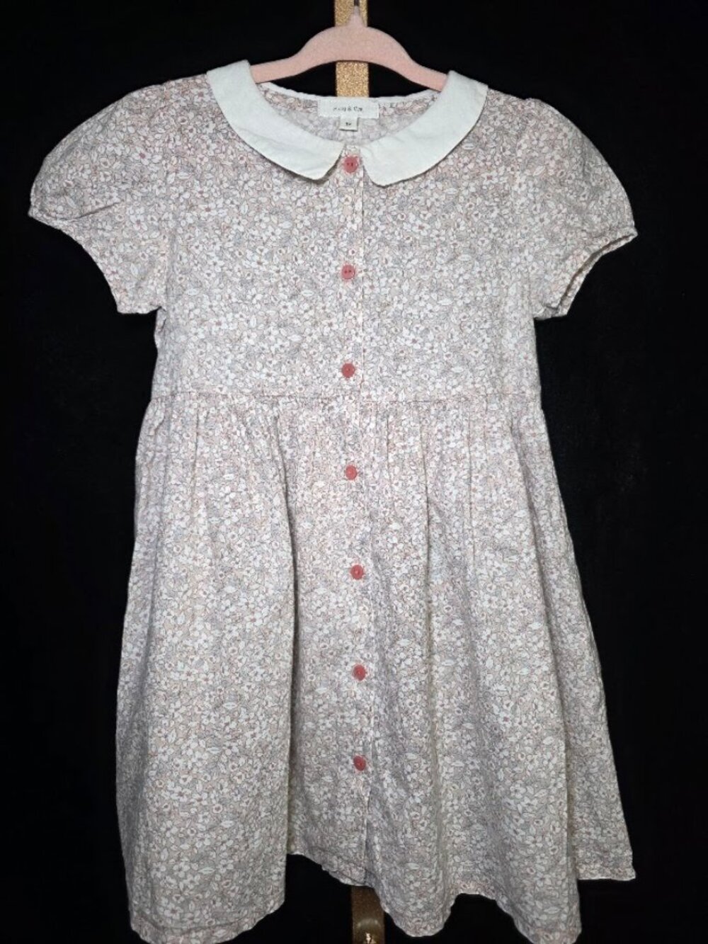 Susu & Cra Calico Floral Button-Front Peter Pan Collar Dress 3Y